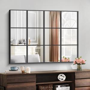 NIMURY Rectangle Mirror, Window Mirror Wall Mounted, 36"×48" Window Pane Mirror Wall Decor Metal Framed, Large Black Mirror for Bedroom Living Room Fireplace Entryway Hanging or Leaning Against Wall