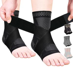 JIUFENTIAN Ankle Brace for Women an Men Adjustable Compression Sleeve (Pair)-Ankle Support Heel Brace for Achilles Tendonitis, Plantar Fasciitis-Eases Swelling and Sprained Ankle(Grey,Small)