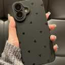 iPhone 16 Plus Case 6.7 Inch 2024, Aesthetic Love Hearts Print Phone Case for Women Girls Men, Slim Silicone Protective Phone Cover for iPhone 16 Plus, Black Love Hearts