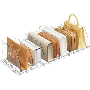 SPACEKEEPER Adjustable Shelf Divider for Closet, Clear Purse Organizers for Closet Acrylic Handbag Separators Storage Organizer Bookshelf Separator Dividers in Bedroom, Office