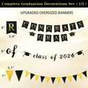 Graduation Decorations 2026, Black Gold Party Decor with Congrats Grad, Class of 2026 Banner Balloons Foil Curtains Backdrop Paper Fans for University College Senior High School Prom Graduate
