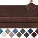 WEERRW 4 Pieces Velvet High Stretch Couch Covers for 3 Cushion Couch Sofa Slipcovers, Washable Furniture Protector with Non Slip Elastic Bottom, Feature Soft and Thick Plush Fabric, Chocolate, Large