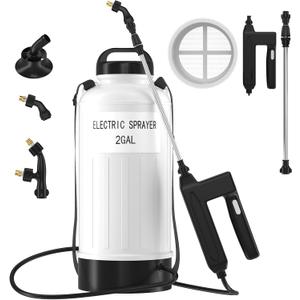 Battery Powered Electric Sprayer 2 Gallon Garden Pump Sprayer, Retractable Wand, 3 Mist Nozzles, USB Rechargeable Handle & Adjustable Shoulder Strap for Yard Lawn Planting