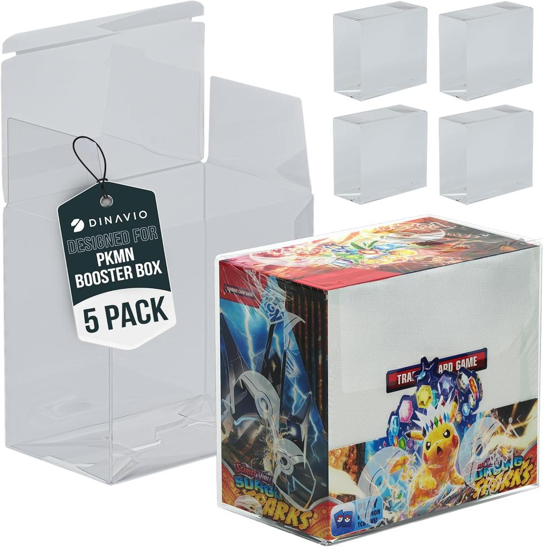 Plastic PKMN Booster Box Protector 5 Pack - Booster Box Case Display Protectors - Compatible with English Modern PKMN Booster Boxes - 0.5mm Thick (Pack of 5)