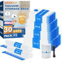 HOUSE DAY 30 Pack Vacuum Storage Bags with Electric Pump, 4 Sizes + 2 RollUp (5 Each), Space Saver Vacuum Seal Bags for Clothing, Bedding, Pillows, Travel – Airtight Seal, Reusable & Durable