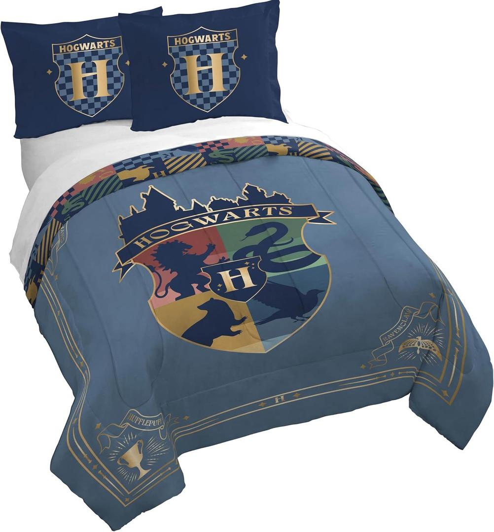 Jay Franco Duvet Cover Set  3 Piece Comforter Cover and Sham Set, Super Soft Cozy Kids Bedding (Insert Not Included) Blue - Harry Potter, Full