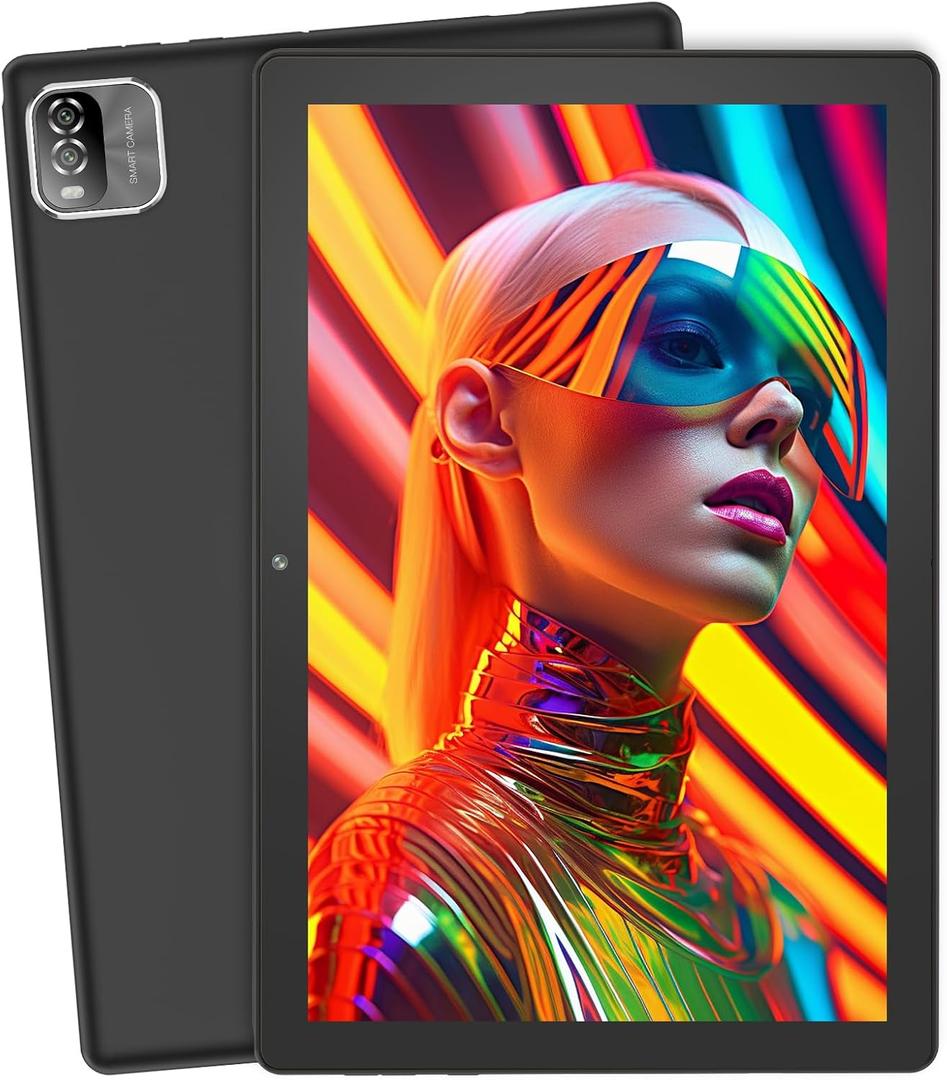 10 inch Tablet Android OS, 64GB, 1TB Expandable, 1280 * 800 HD IPS Display, Dual Camera, Quad-Core Processor, 6000mAh, Bluetooth,Type-C (Black)