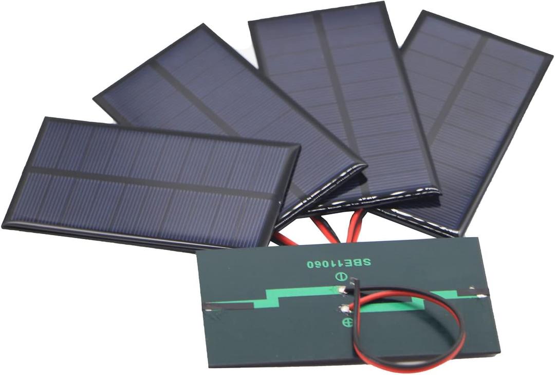 Micro Solar Panels with Wire, 5PCS 5V 200mA Photovoltaic Solar Cells Kit 110mmx60mm / 4.33''x 2.36''