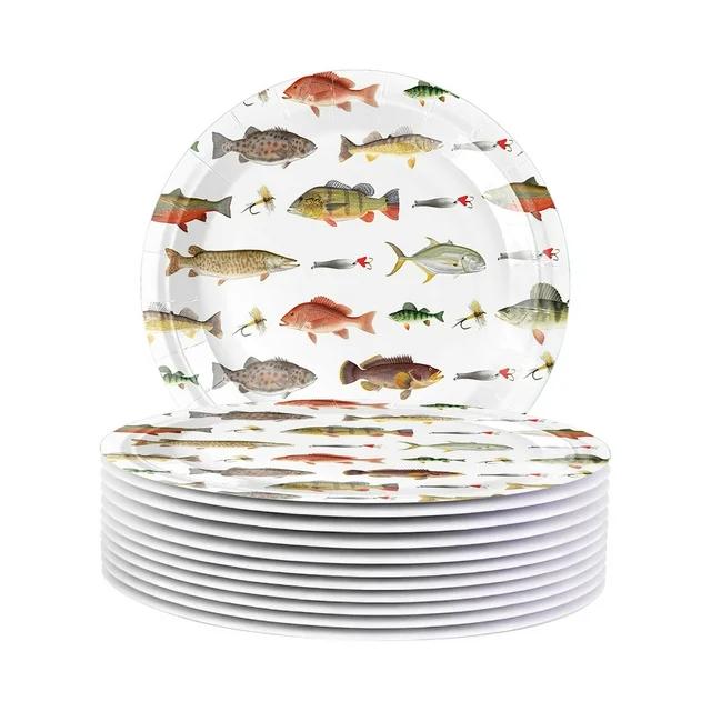 Fishing Theme Disposable Party Tableware Set | Birthday Paper Plates Cups Napkins | Outdoor Celebration Supplies | Easy Cleanup Party Decor for Kids Adults