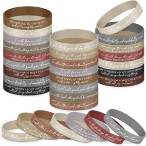 Ecation Bible Verses Bracelets Bulk Scripture Silicone Wristbands Inspirational Motivational Quote Rubber Wristbands Christian Bracelets for Easter Carnival Party Favors (Black Brown)