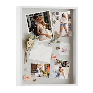 QDSSDECO 16x20 Shadow Box Frame with Linen Backboard & Real Glass, Wood Display Case, Deep Showcase to Hang The Photos, Tickets, Wedding Bouquets, Medals, Baby Sports Memorabilia,White