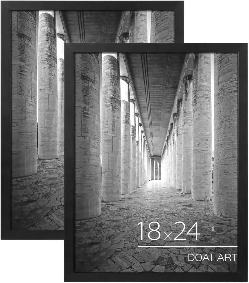 DOAI ART 18x24 Poster Frame 2 Pack, Black 18 x 24 Picture Frames for Horizontal or Vertical Wall Mounting, Scratch-proof Safe and Artistic Large Photo Frame Wall Art