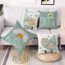 Light Blue Spring Summer Throw Pillow Covers 18 x 18 Set of 4 Daisy Floral Gnomes Sunshine Decorative Cushion Case for Sofa Couch Patio