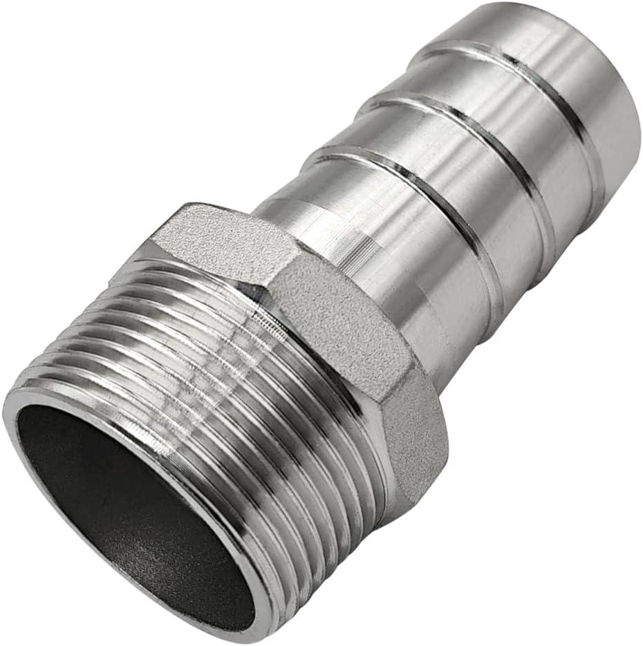 Beduan Stainless Steel 1-1/4" Hose Barb to 1-1/4" Male NPT Home Brew Fitting Water Fuel Air