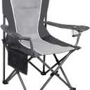 ALPHA CAMP Oversized Camping Folding Chair - Heavy Duty Steel Frame Support 350 LBS, Collapsible Padded Arm With Cup Holder, Quad Lumbar Back, Portable for Outdoor/Indoor (Black Grey)