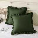 KKJIAF Ruffle Pillow Cases 24x24 Inches, Olive Green Square Ruffled Pillow Covers Set of 2, Microfiber Wrinkle Resistant Pillow Shams with Envelope Closure for Sofa Bed Living Room
