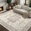 8X10 Area Rugs for Living Room: Washable Vintage Soft Thin Area Rug Stain Resistant Non-Slip Backing Carpet for Bedroom Dining Room Nursery Home Office - Tea Brown