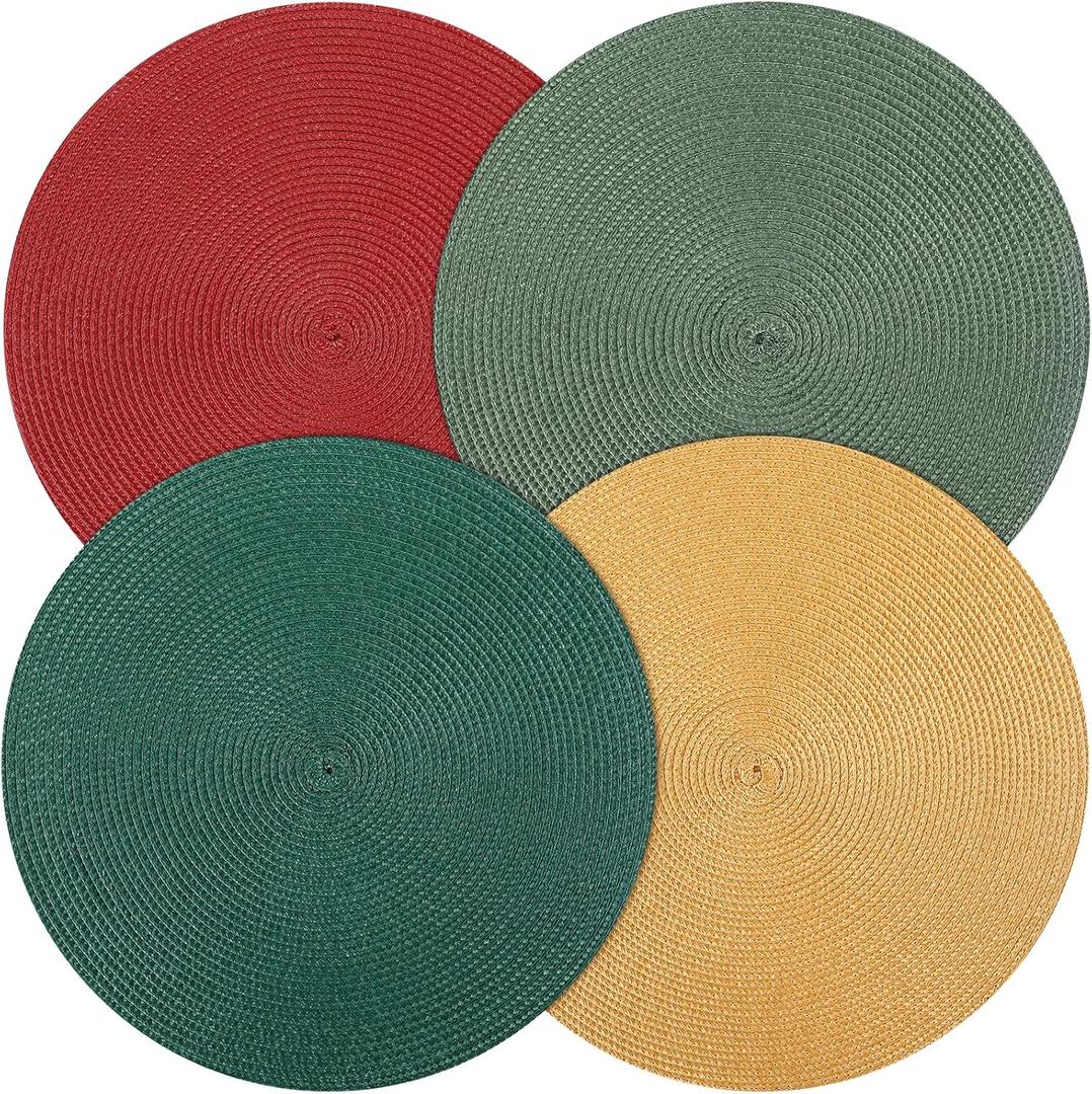 Round Placemats Set of 4 Table Mats for Dining Kitchen Tables Decorations Natural Woven Heat Resistant Place Mats 15 Inch Trivets for Hot Pots and Pans (Mixed Colors)