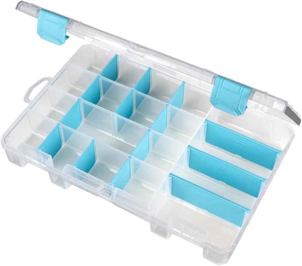 ArtBin 6944AG Medium Anti-Tarnish Box with 15 Removable Dividers, Jewelry & Craft Organizer, 1 Plastic Storage Case with Anti-Tarnish Technology, Clear with Aqua Accents 10.875 x 7.0 x 1.75
