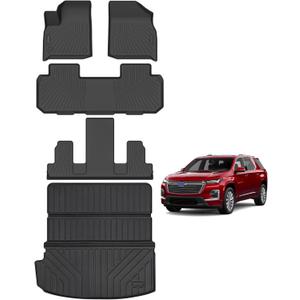 JKYOUKL Floor Mats & Cargo Liners Backrest Mats Compatible for 2018-2023 Chevy Traverse (7 Seat-2 Row Bucket Seat)