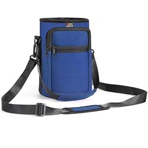 Nuovoware Water Bottle Carrier Bag, 64oz Bottle Pouch Holder, Adjustable Shoulder Hand Strap 2 Pocket Sling Neoprene Sleeve Sports Accessories for Hiking Travelling Camping, BlueSL