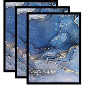 Fxojyvo 15x20 Picture Frame Set of 3, Black Frame for 15 x 20 Inch Picture Poster Photo, Light Weight and High Transparent 15 by 20 Frame for Wall - 3 Pack/Black/15 x20