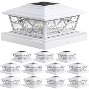 APONUO Solar Post Cap Lights 12 Pack for 4x4 5x5 6x6 Wood Vinyl Fences - Post Lights Solar Powered, IP64 Waterproof, Auto On/Off, for Deck Patio Yard (Warm & Cool White)
