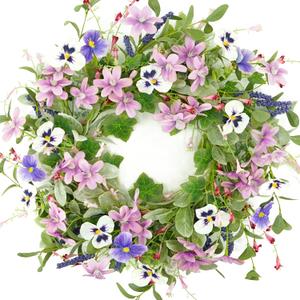 Spring Wreaths for Front Door Summer Wreath with Pansy Flower,Lamb Ear Leaves,Ivy Leaf for Indoor Outdoor Farmhouse Porch Wall Holiday Window Decoration