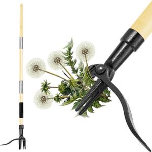 Weed Puller Tool, Bamboo Stand Up Heavy Duty Weeder with Anti-Slip Grip, 4 Claws Long Handle Root & Crabgrass Remover for Lawn & Garden, Effortless Grandpas Weeder Tool