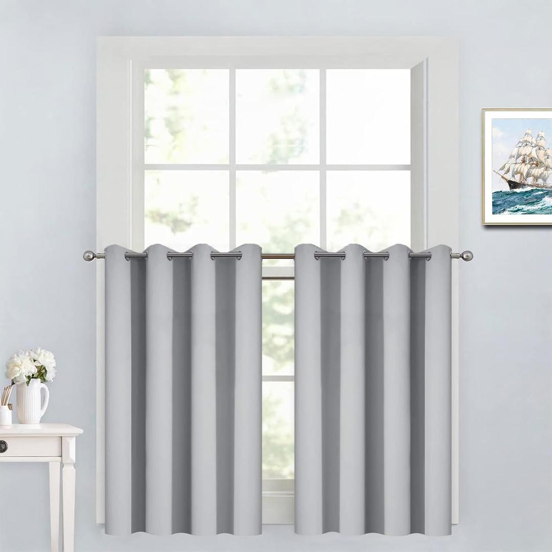 Yakamok 36 Inch Blackout Curtains Panels with Grommets - Room Darkening Thermal Insulated Window Drapes for Living Room/Bedroom,Light Grey, 52W x 36L, 2 Panels