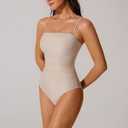 RXRXCOCO Women Tummy Control One Piece Swimsuits Ruched Strapless Bathing Suits Slimming Swimwear (Gold)