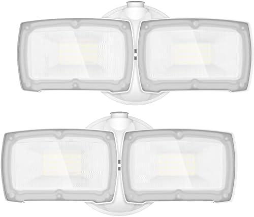 LEPOWER 2 Pack LED Security Light Dusk to Dawn Outdoor Flood Light Fixture with 2 Adjustable Heads, 3000LM/28W, 5500K, IP65 Waterproof Exterior Flood Lights for Garage, Backyard (White)