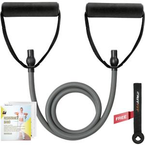RitFit Single Resistance Exercise Band with Comfortable Handles - Ideal for Physical Therapy, Strength Training, Muscle Toning - Door Anchor and Starter Guide Included (Gray(35-40lbs))