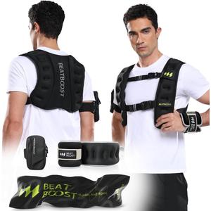 Weighted Vest Men BeatBoost 10lb/15lb/20lb/25lb/30lb/35lb/40lb Weight Vest with Ironsand for Strength Training Running Walking Workout (24LB Set, Black Set)