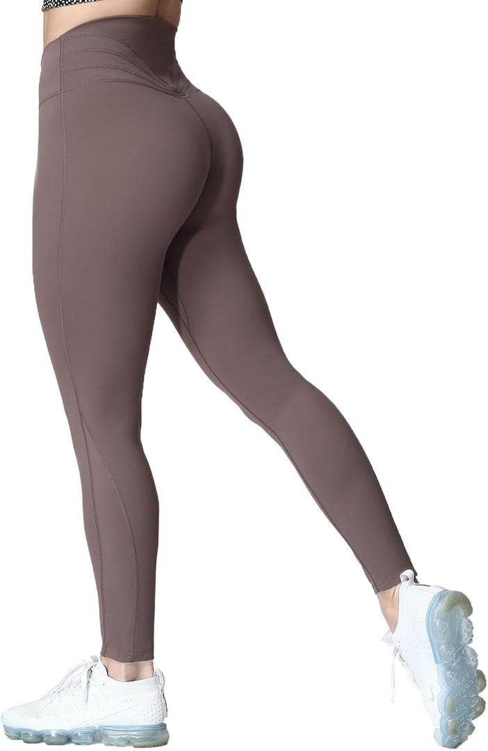 Aoxjox High Waisted Workout Leggings for Women Trinity Yoga Pants 26.5" (Small, Fudge Coffee)