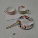 Lyellfe Set of 2 Tea Cup and Saucers, 8 Oz Floral Tea Cups with Gold Trim and Spoon, Porcelain British Coffee Cups, Cappuccino Espresso Latte Cup Mugs for Party Birthday Wedding Gifts (Pink+Green)