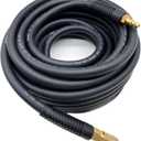 Hybrid Air Hose 3/8-Inch x 50FT,Air Compressor Hose 300 PSI Heavy Duty,Lightweight,Kink Resistant,All-Weather Flexibility with 1/4-Inch Industrial Air Fittings and Bend Restrictors,Black
