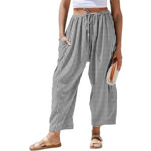 TARSE Womens Linen Wide Leg Striped Pants Casual Barrel Loose Drawstring Low Waist Palazzo Harem Pants with Pockets XL