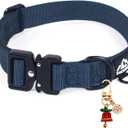 Tacwild Heavy Duty Dog Collars for Medium and Large Dogs - Adjustable, Chew Proof Nylon Collar with Metal Quick Release Buckle and D-Ring for Dog Tags (Navy Blue, S)