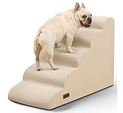 Gardner Pet Dog Stairs for Small Dogs 22.8" H, 5-Step Beige Curved Pet Stairs, Dog Steps for High Bed, Couch (24-30 in) with Durable Non-Slip Waterproof Fabric Cover and CertiPUR-US Certified Foam