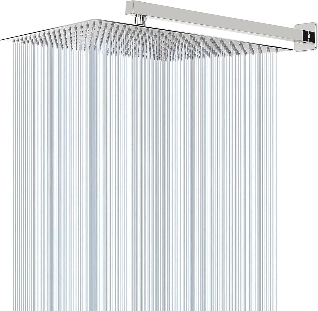 Shower Head with Extension Arm, High Pressure Square with ShowerArm, Stainless Steel Rainfall-Waterfall Full Body Coverage (16'' Shower with 20'' Arm, Chrome)