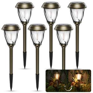 XMCOSY+ Solar Pathway Lights Outdoor, 10/25 LM in 2 Lighting Modes, Glass Stainless Steel Waterproof IP65 Solar Powered Garden LED Lights for Yard Lawn Driveway Walkway Landscape Decor(Warm White)