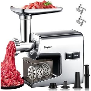 Sinyder Electric Meat Grinder,3000W Max Heavy Duty Stainless Steel Meat Mincer with 2 Blades,3 Grinding Plates,Sausage Stuffer Tubes & Kubbe Kit for Home & Kitchen Using