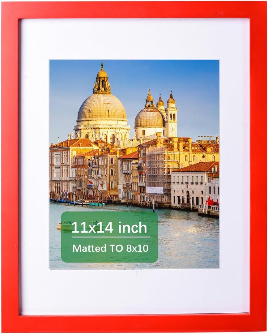 wyooxoo 11x14 Picture Frame Made of Solid Wood Red Photo Frames Display Pictures 8x10 with Mat or 11x14 Without Mat Colorful Frame - Horizontal and Vertical Formats for Wall