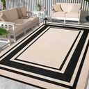 Outdoor Rug 5x8 Ft Waterproof Plastic Straw Rugs for Patio,RV,Beach,Camping, Backyard,Porch, Picnic, Black&Beige