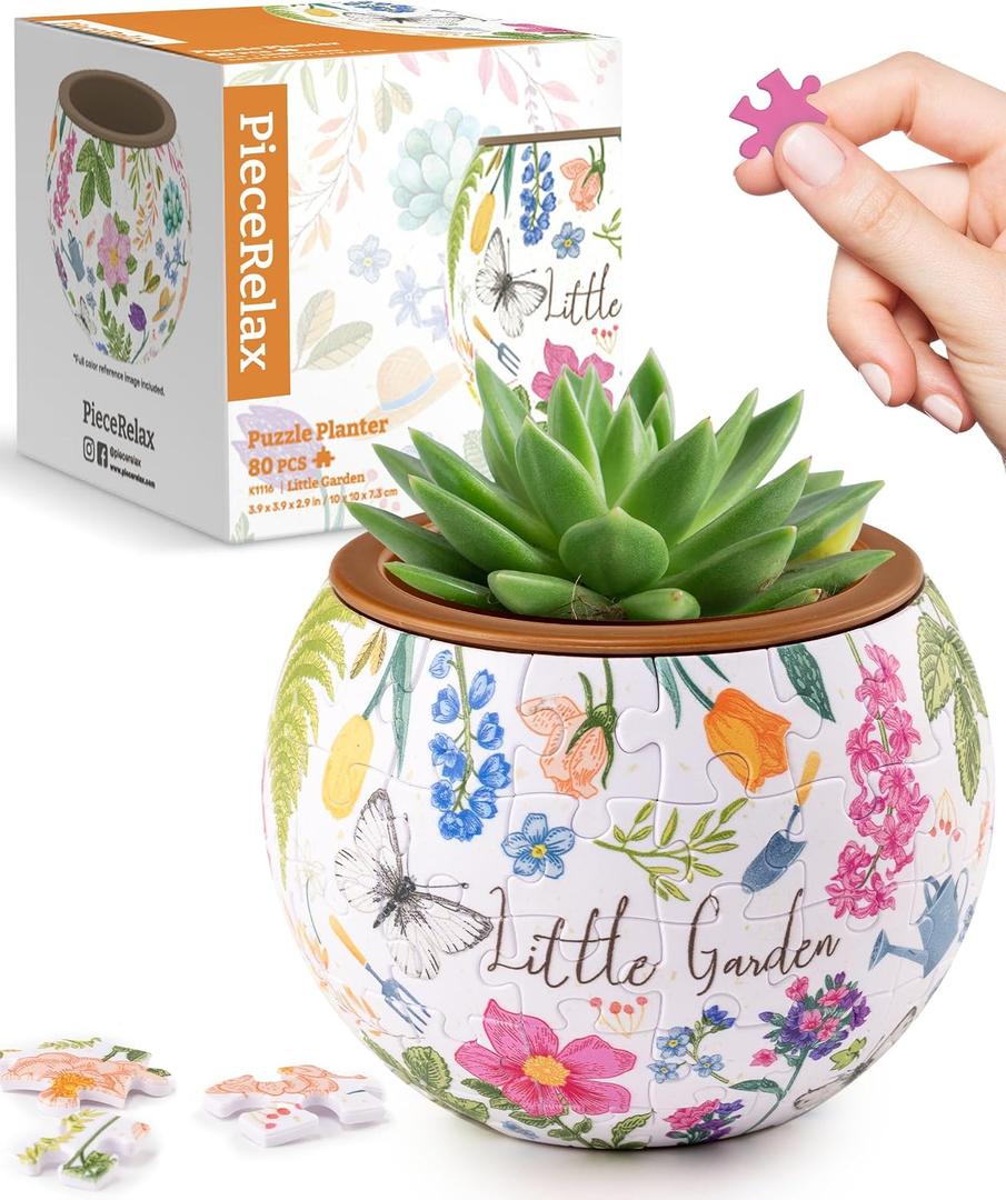 PieceRelax 3D Puzzle Planter 80 Pieces - Flower Pot - Little Garden, for Mom, Home Decor Flower Pots for Indoor Cactus, Succulents Pots [K1116]
