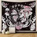 THSALIE Butterfly Tapestry - 53.18''X 59'' Tapestry Wall Hanging Plants Floral Flowers Tapestries Boho Retro Aesthetic Whimsical for Living Room Bedroom Dorm