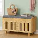 oakvivo Bamboo 35.4in Shoe Storage Bench with Lift Top Storage & Padded Seat Cushion, 2-Tier Shoe Rack Cabinet with 2 Doors for Entryway, Living Room, Bedroom, Mudroom, Natural, 35in Natural