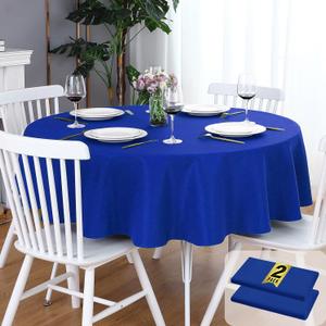 FOLINS&HOME 2 Pack Royal Blue Round Tablecloth - 60 Inch Waterproof 210 GSM Wrinkle Free Polyester Circle Table Cloth, Spillproof Washable Wipeable Table Cover for Party, Wedding, Dining (2 Pcs)