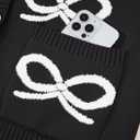 Astylish Womens Open Front Knit Cardigan Sweaters Button Down Bow Printed Outwear Coat with Pockets (M)